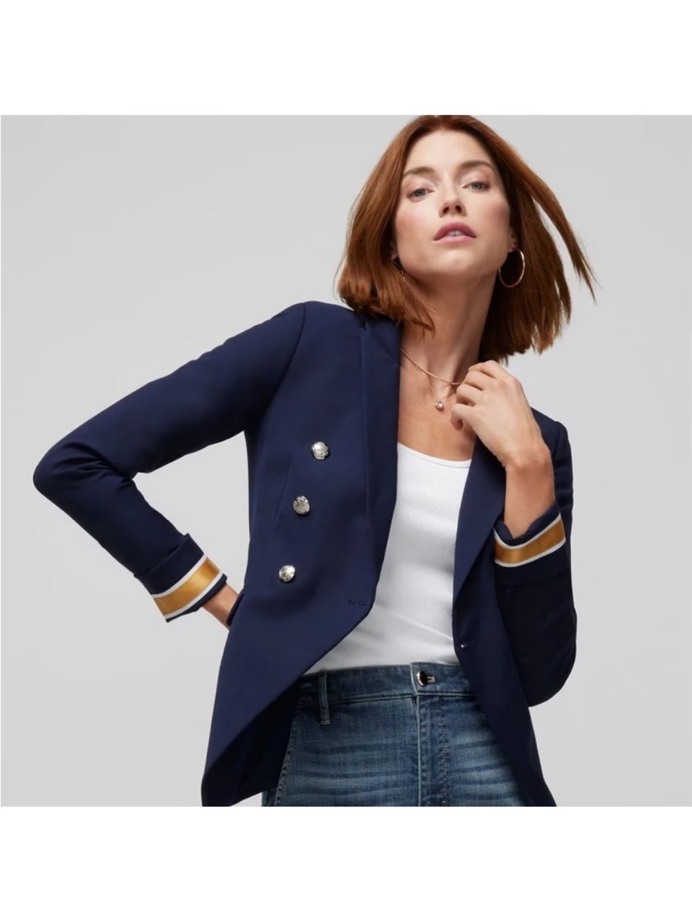 White House Black Market Studio Blazer Officer Blue Double Breasted Navy Size 2